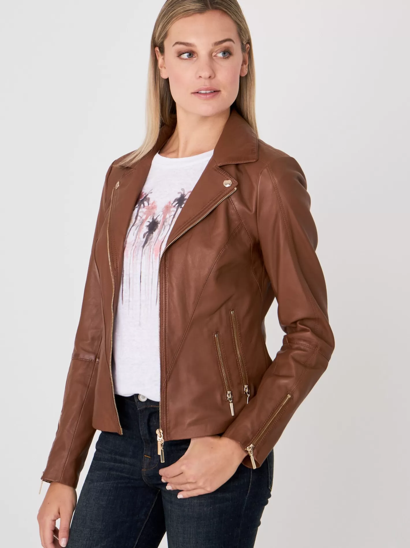 Leather<REPEAT cashmere Women's Leather Biker Jacket Hazel