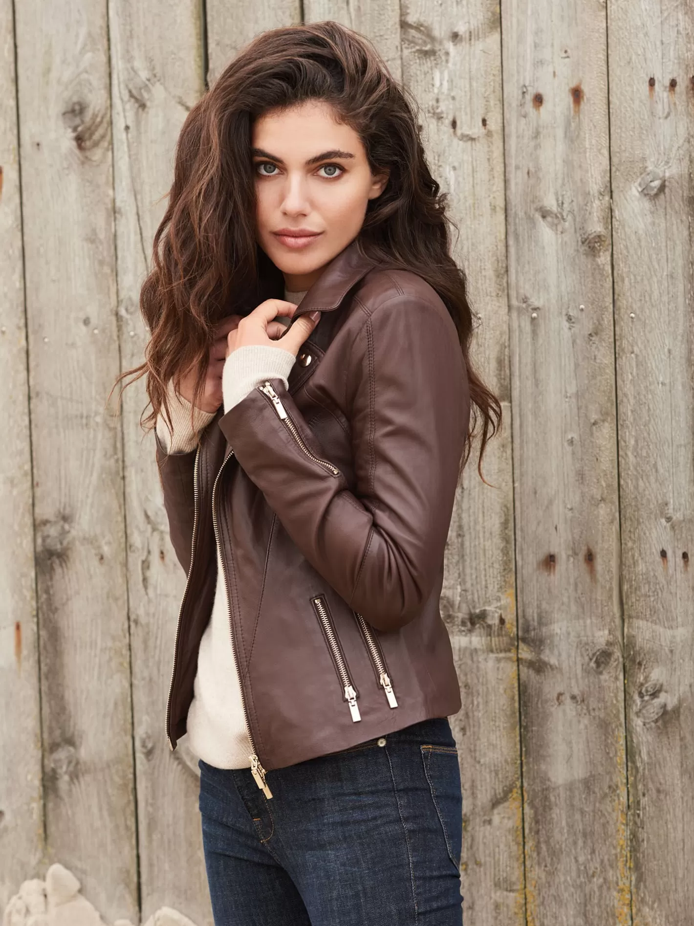 Leather<REPEAT cashmere Women's Leather Biker Jacket Marone