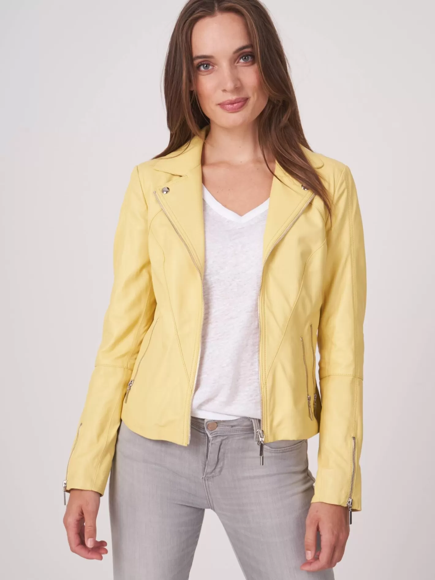 Leather<REPEAT cashmere Women's Leather Biker Jacket Lemonade