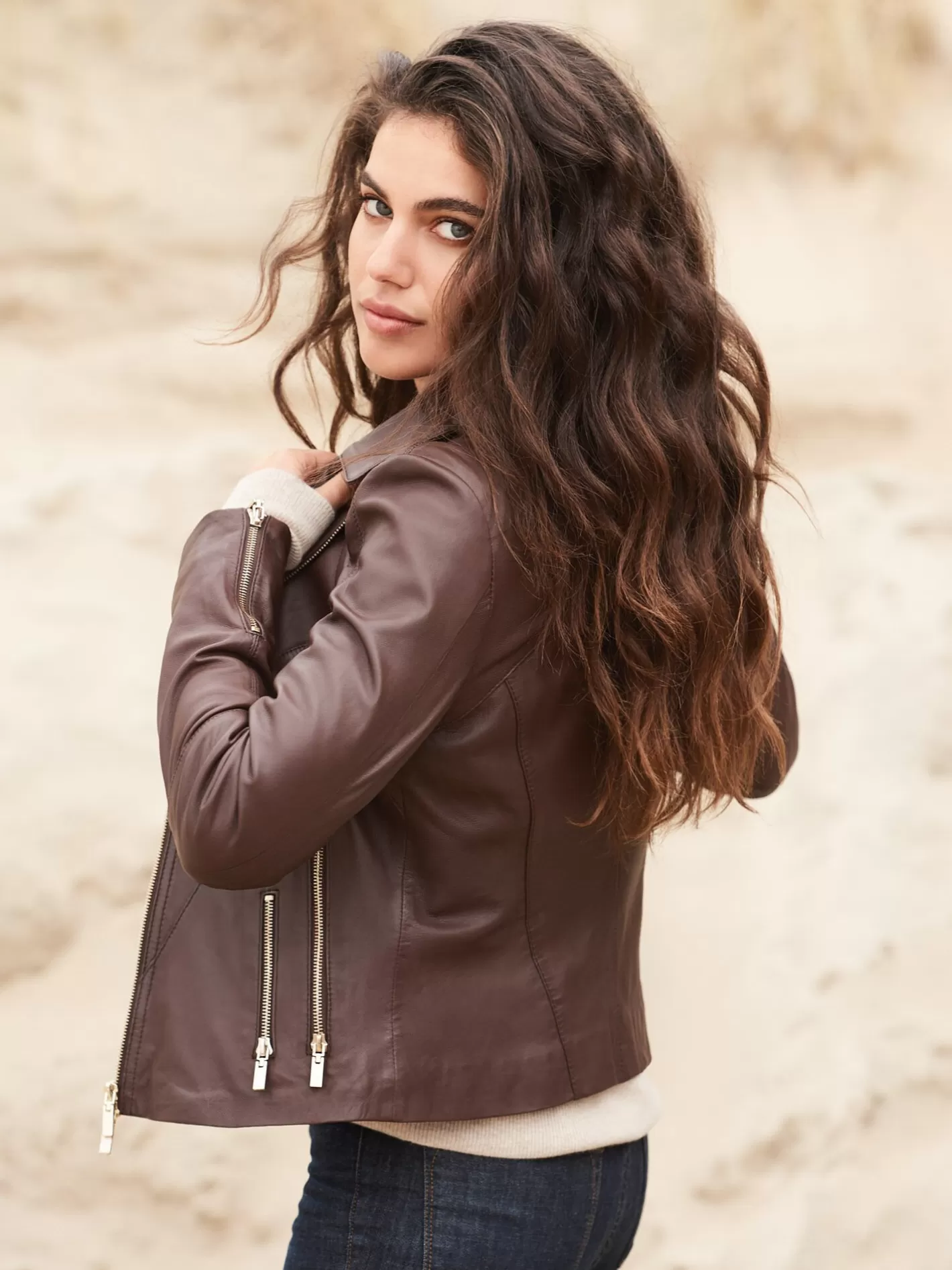 Leather<REPEAT cashmere Women's Leather Biker Jacket Marone