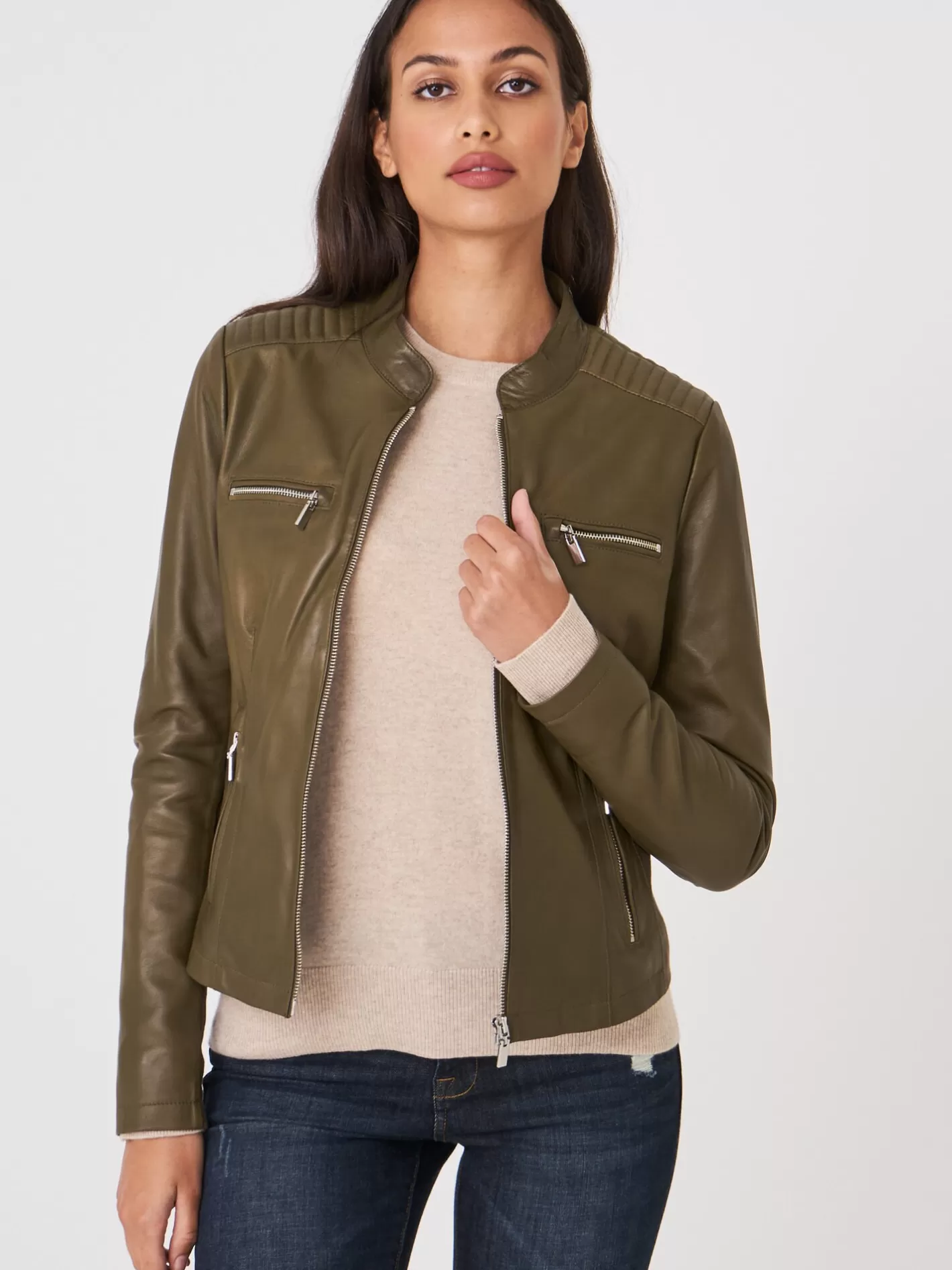 Leather<REPEAT cashmere Women's Leather Jacket Verde