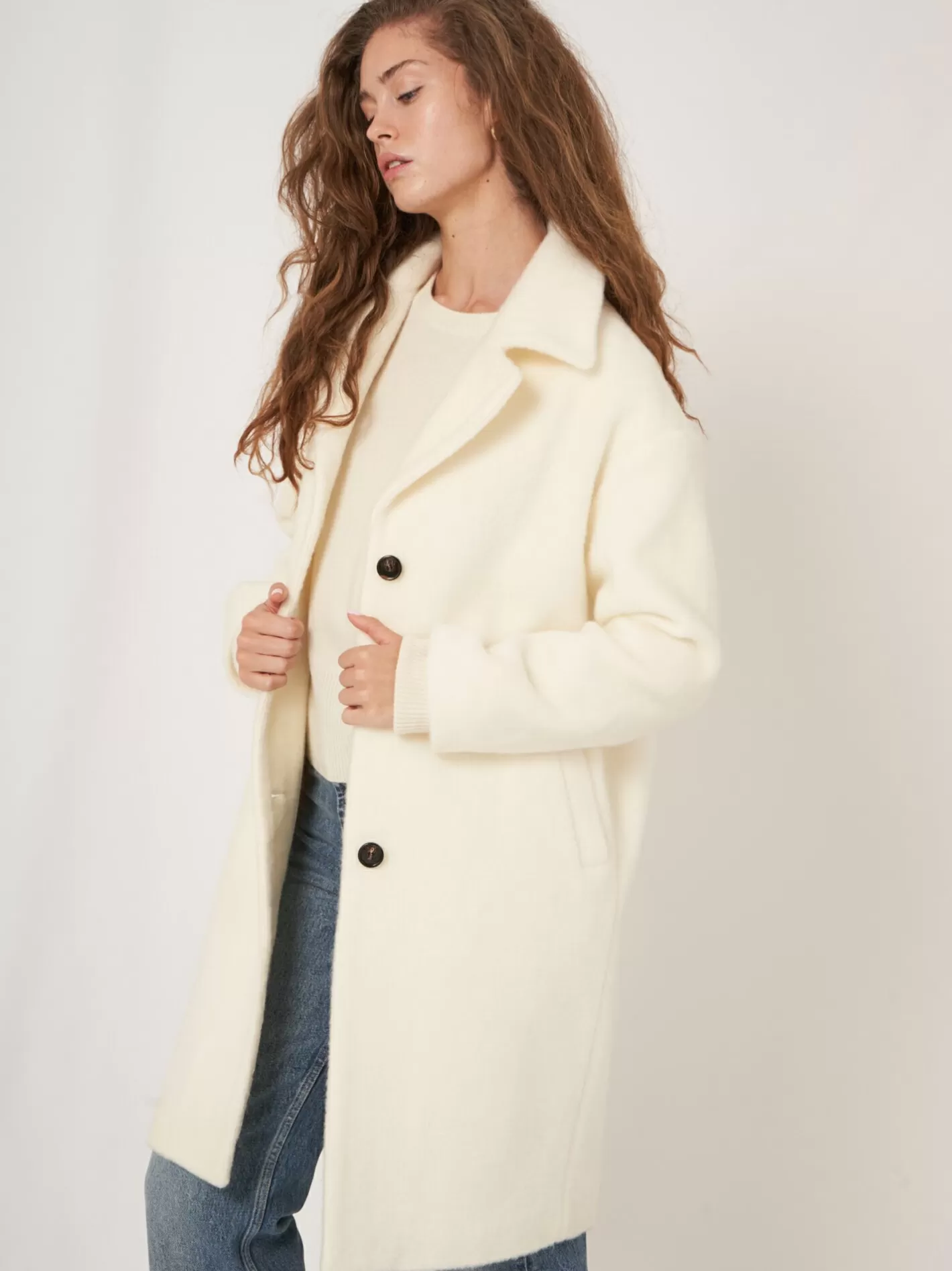 Jackets & Blazers<REPEAT cashmere Wool Blend Button Coat Cream