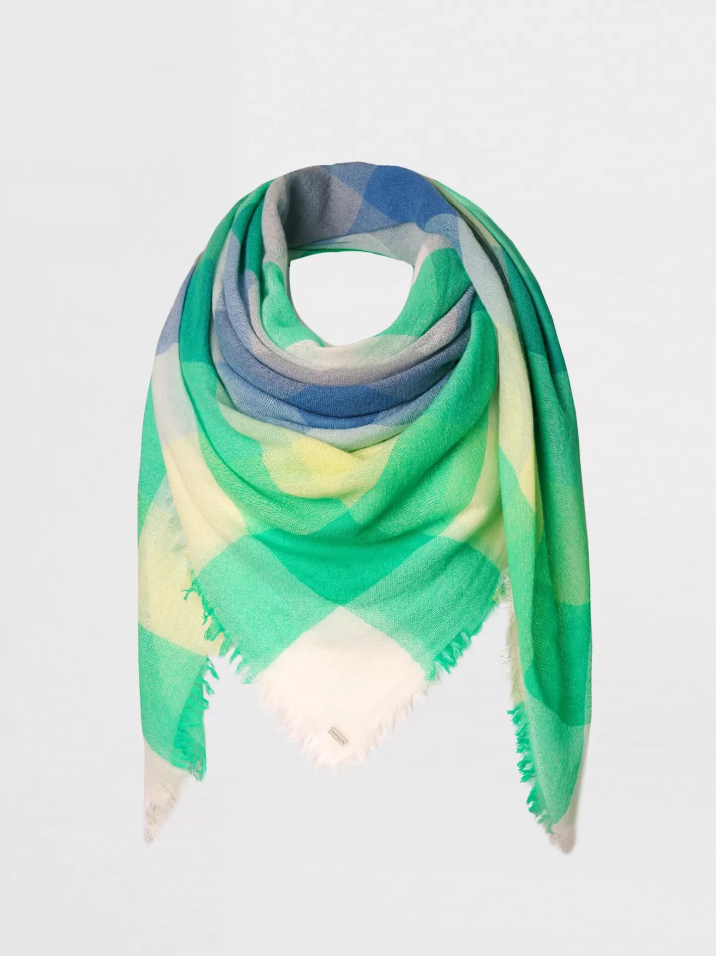 Scarves<REPEAT cashmere Wool Blend Woven Square Scarf With Check Pattern Basil